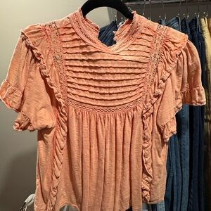 Free People Coral Ruffled Blouse